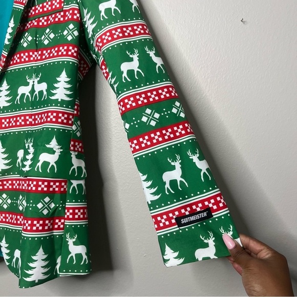 Suitmeister Men Blazer Sportscoat Small Nordic Reindeer Christ Suit Green - Picture 11 of 13